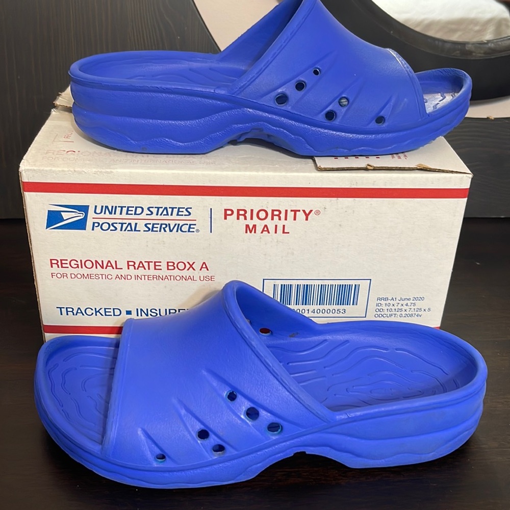 LL Bean blue slides